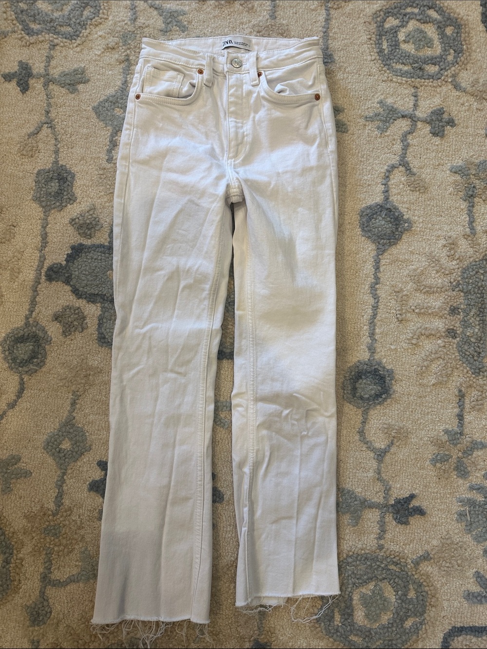 Zara White High-Rise Straight Leg Jeans